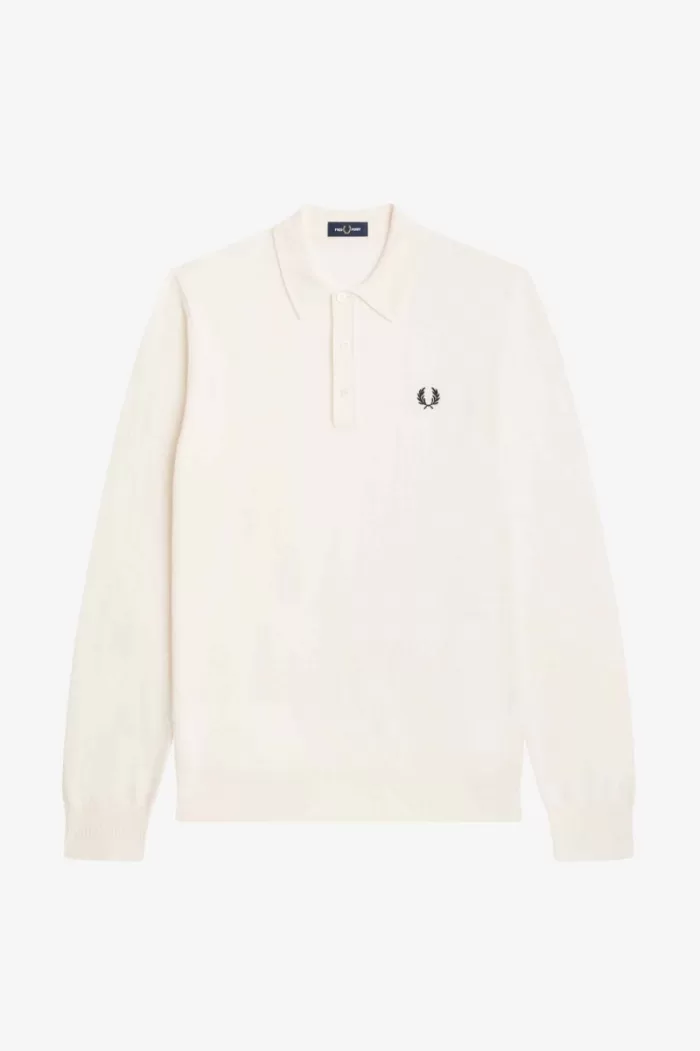 Fred Perry Long Sleeve Knitted Men’s Shirt Beige | XMPIV1785