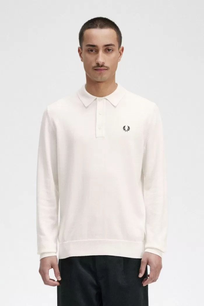 Fred Perry Long Sleeve Knitted Men’s Shirt Beige | XMPIV1785