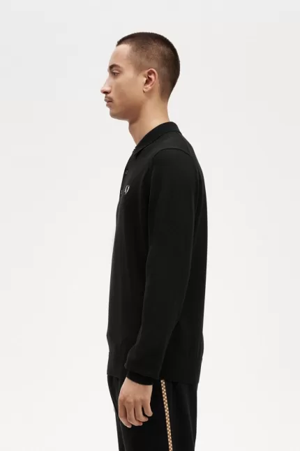 Fred Perry Long Sleeve Knitted Men’s Shirt Black | BYQNH9106