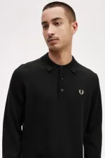 Fred Perry Long Sleeve Knitted Men’s Shirt Black | BYQNH9106