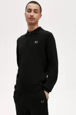 Fred Perry Long Sleeve Knitted Men’s Shirt Black | BYQNH9106