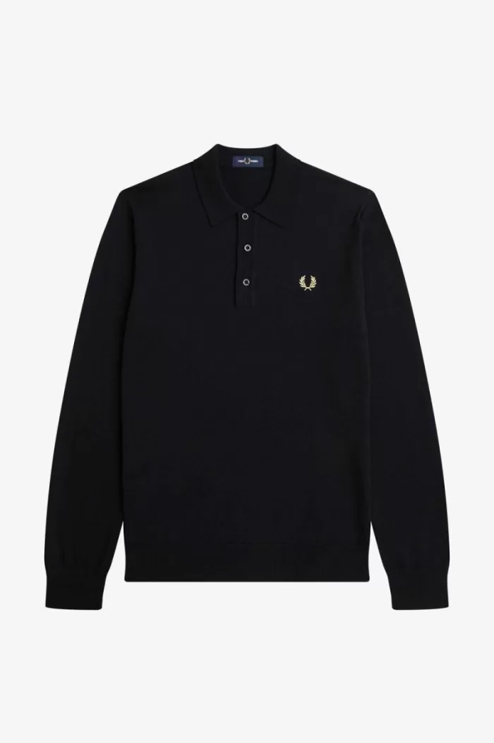 Fred Perry Long Sleeve Knitted Men’s Shirt Black | BYQNH9106