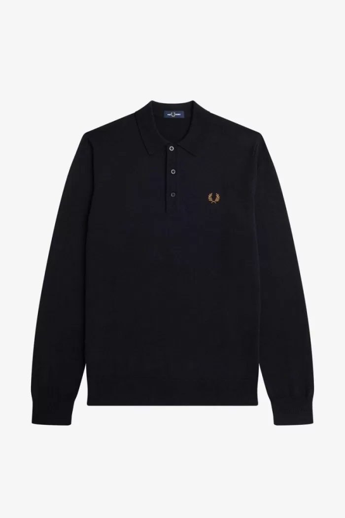 Fred Perry Long Sleeve Knitted Men’s Shirt Navy | VCFQY3284