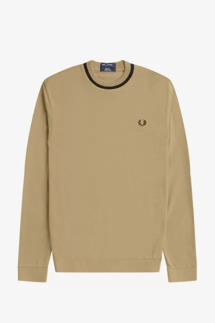 Fred Perry Long Sleeve Piqué Men’s T-Shirt Khaki | WXEDK4238