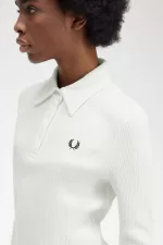 Fred Perry Long Sleeve Ribbed Women’s Polo Shirt Snow White | MPDJW6439