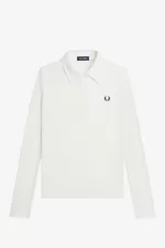 Fred Perry Long Sleeve Ribbed Women’s Polo Shirt Snow White | MPDJW6439