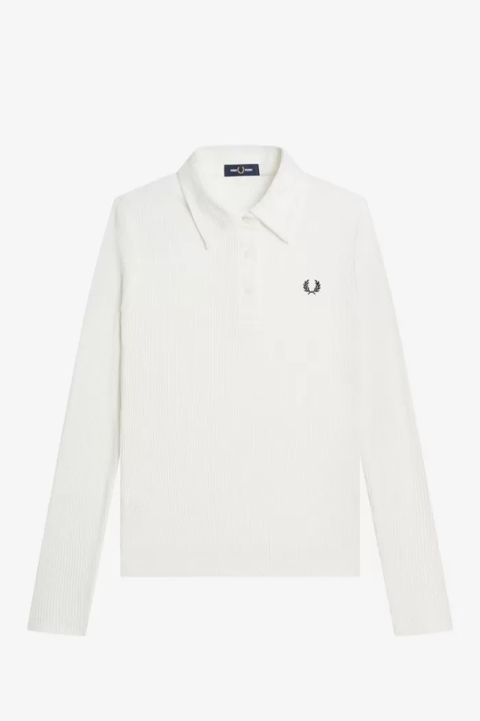 Fred Perry Long Sleeve Ribbed Women’s Polo Shirt Snow White | MPDJW6439