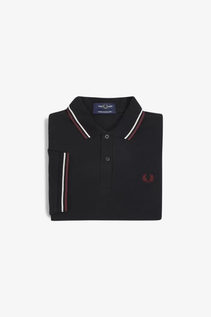 Fred Perry M12 Men’s Shirt Black Beige Oxblood | UFDBN4275