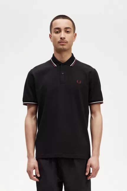 Fred Perry M12 Men’s Shirt Black Beige Oxblood | UFDBN4275