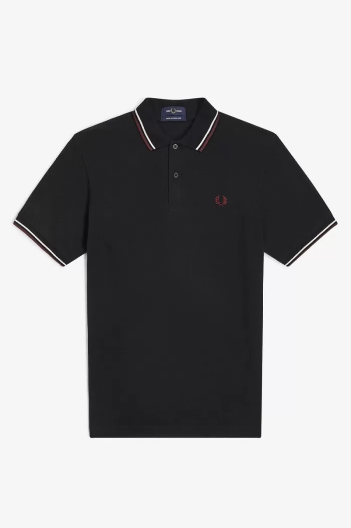 Fred Perry M12 Men’s Shirt Black Beige Oxblood | UFDBN4275