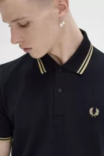 Fred Perry M12 Men’s Shirt Black Champagne | JOBZQ6739