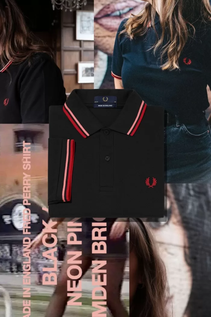 Fred Perry M12 Men’s Shirt Black Coral Heat Camden Brick | RJUVZ9651