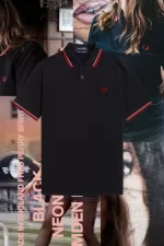 Fred Perry M12 Men’s Shirt Black Coral Heat Camden Brick | RJUVZ9651