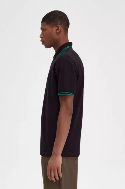 Fred Perry M12 Men’s Shirt Black Green | OBKRQ7184