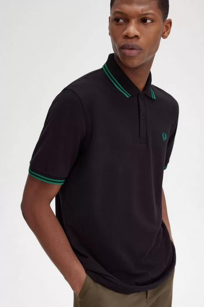 Fred Perry M12 Men’s Shirt Black Green | OBKRQ7184