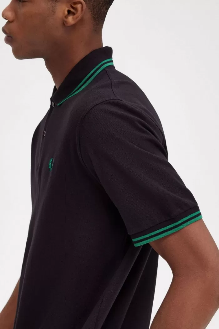 Fred Perry M12 Men’s Shirt Black Green | OBKRQ7184