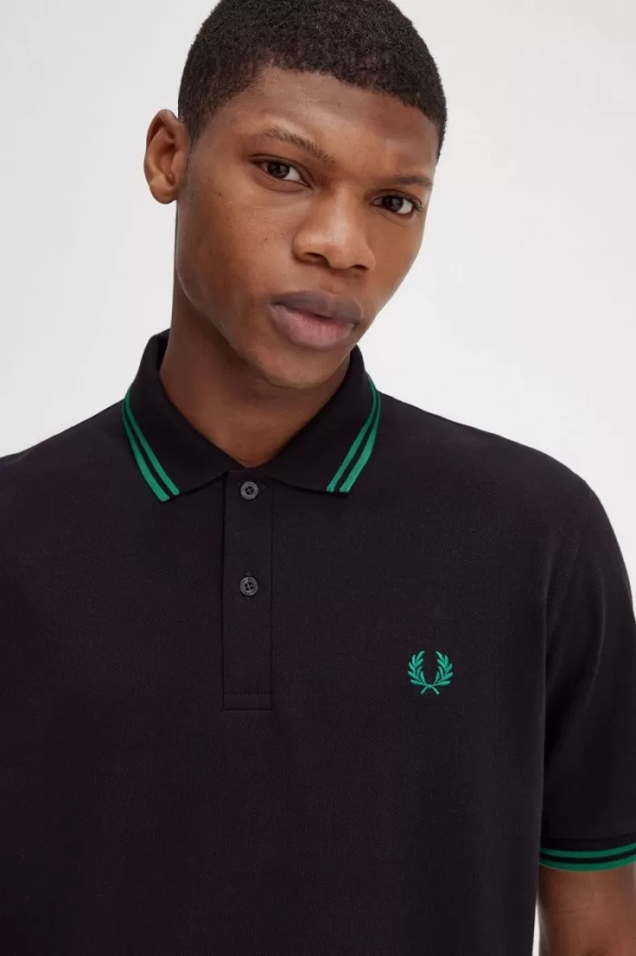 Fred Perry M12 Men’s Shirt Black Green | OBKRQ7184