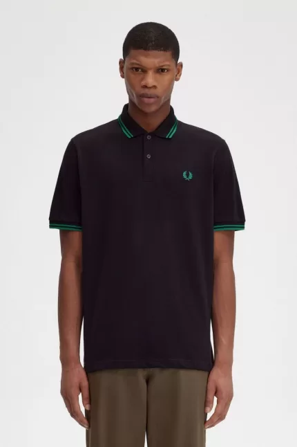 Fred Perry M12 Men’s Shirt Black Green | OBKRQ7184