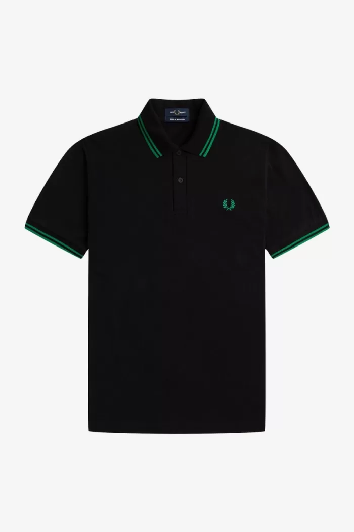 Fred Perry M12 Men’s Shirt Black Green | OBKRQ7184