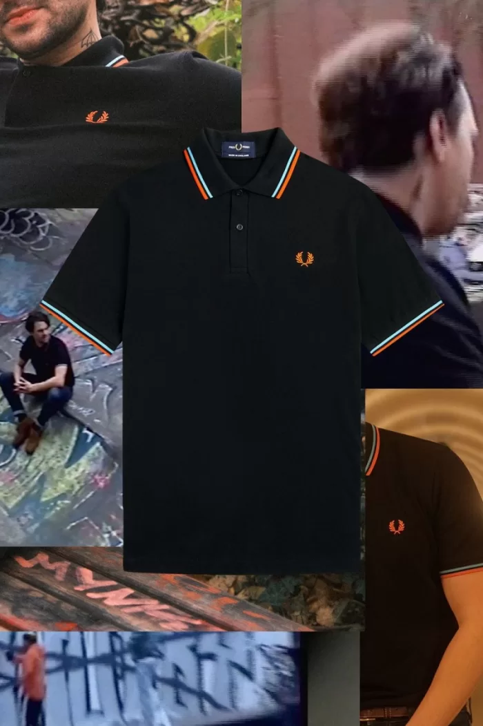 Fred Perry M12 Men’s Shirt Black Hamburg Sky Blue Orange Spray Paint | KPDRW7490