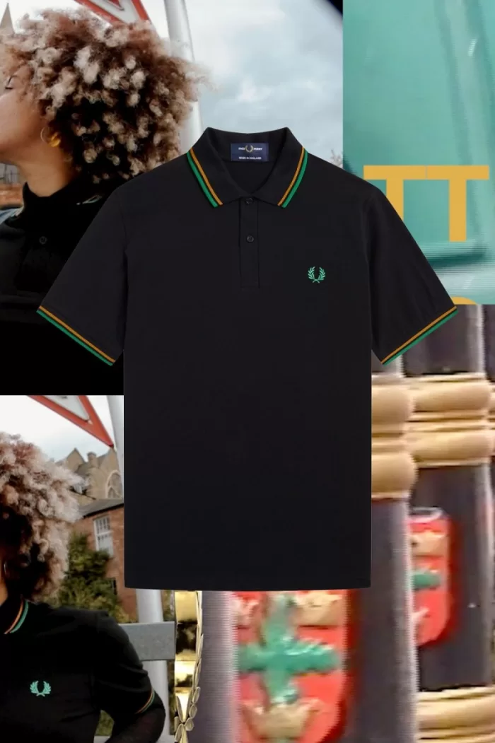 Fred Perry M12 Men’s Shirt Black Nottingham Gold Forest Green | PKZQD4803