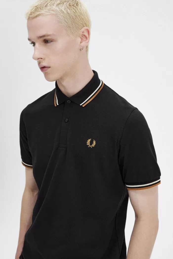 Fred Perry M12 Men’s Shirt Black Oatmeal Dark Coffee | WDLSY4976