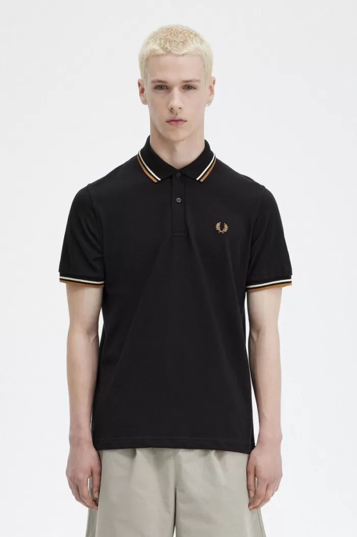 Fred Perry M12 Men’s Shirt Black Oatmeal Dark Coffee | WDLSY4976