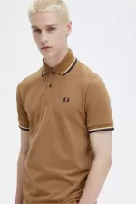 Fred Perry M12 Men’s Shirt Dark Coffee Beige Navy | PJUWH2957