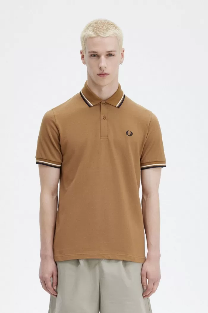 Fred Perry M12 Men’s Shirt Dark Coffee Beige Navy | PJUWH2957