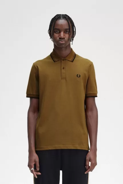 Fred Perry M12 Men’s Shirt Dark Coffee Whisky Brown Black | HEWUZ2963