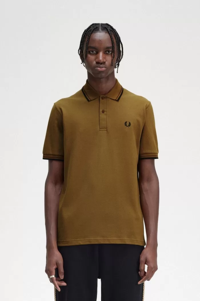 Fred Perry M12 Men’s Shirt Dark Coffee Whisky Brown Black | HEWUZ2963