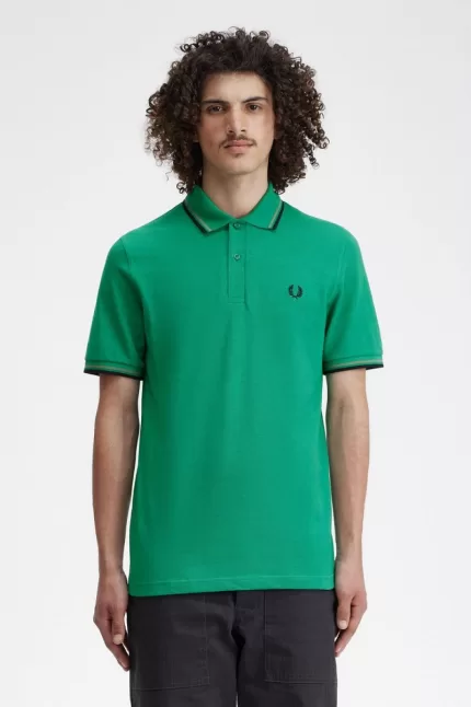 Fred Perry M12 Men’s Shirt Green Field Green Black | RITFL3960