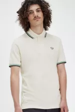 Fred Perry M12 Men’s Shirt Light Beige Green Black | FQTRP9456