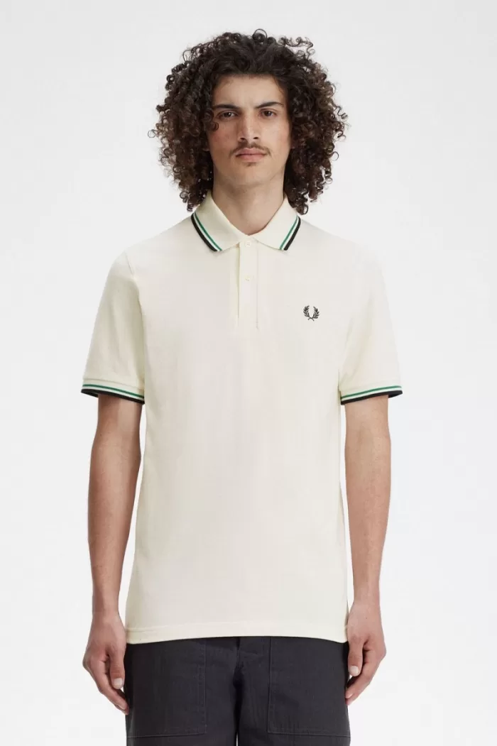 Fred Perry M12 Men’s Shirt Light Beige Green Black | FQTRP9456