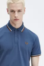 Fred Perry M12 Men’s Shirt Midnight Blue Beige Dark Coffee | IQKVD5306