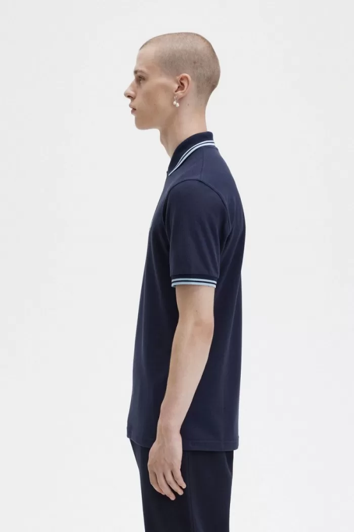 Fred Perry M12 Men’s Shirt Navy Aqua Aqua | FGLQM1673