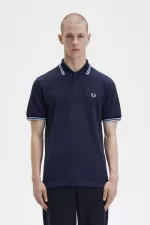 Fred Perry M12 Men’s Shirt Navy Aqua Aqua | FGLQM1673