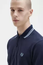 Fred Perry M12 Men’s Shirt Navy Aqua Aqua | FGLQM1673