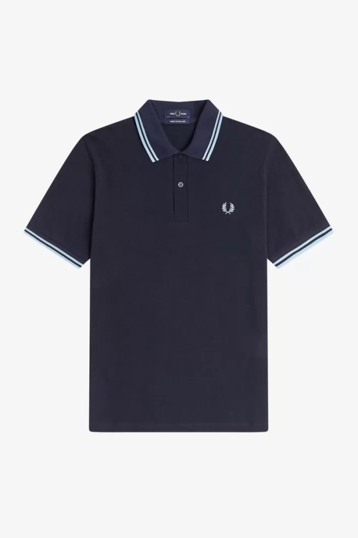 Fred Perry M12 Men’s Shirt Navy Aqua Aqua | FGLQM1673