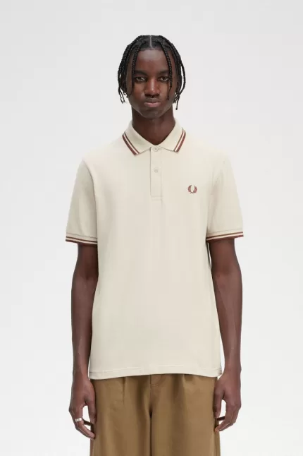 Fred Perry M12 Men’s Shirt Oatmeal Dark Coffee Whisky Brown | PGLZY5976