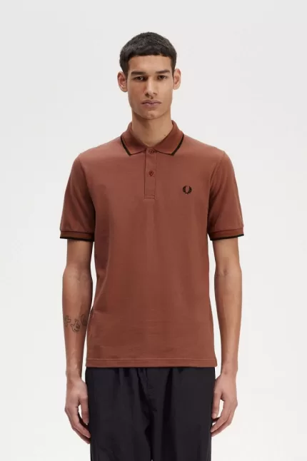 Fred Perry M12 Men’s Shirt Whisky Brown Dark Coffee Black | COQTP1048