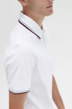 Fred Perry M12 Men’s Shirt White Aqua Maroon | TOFPB0971