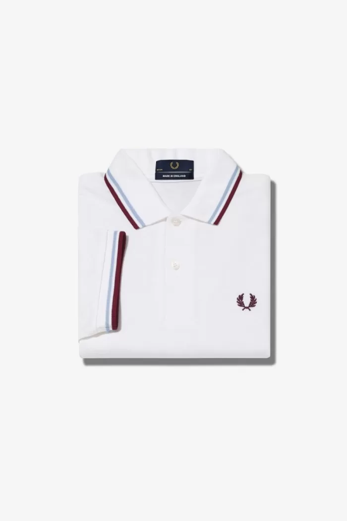 Fred Perry M12 Men’s Shirt White Aqua Maroon | TOFPB0971