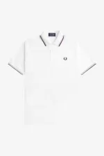 Fred Perry M12 Men’s Shirt White Aqua Maroon | TOFPB0971