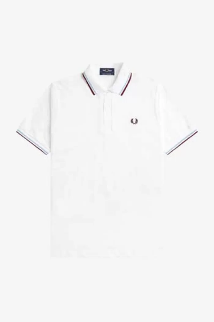 Fred Perry M12 Men’s Shirt White Aqua Maroon | TOFPB0971