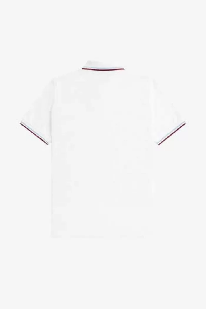 Fred Perry M12 Men’s Shirt White Aqua Maroon | TOFPB0971