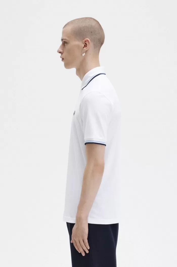 Fred Perry M12 Men’s Shirt White Aqua Navy | VWEST8156