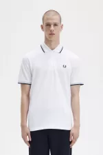 Fred Perry M12 Men’s Shirt White Aqua Navy | VWEST8156