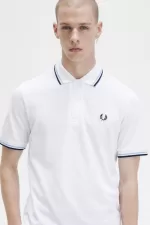 Fred Perry M12 Men’s Shirt White Aqua Navy | VWEST8156