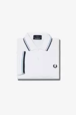 Fred Perry M12 Men’s Shirt White Aqua Navy | VWEST8156